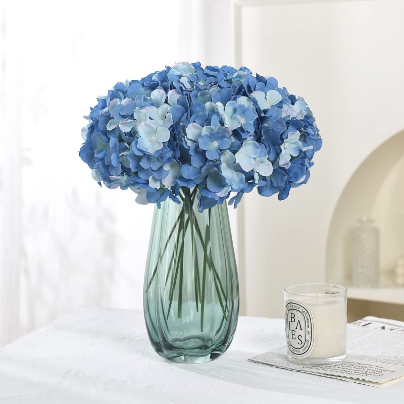 LUSHIDI Silk Hydrangea Heads with Stems Artificial Flowers Heads for Home Wedding Decor Pack of 10 (Sky Blue) - Image 3
